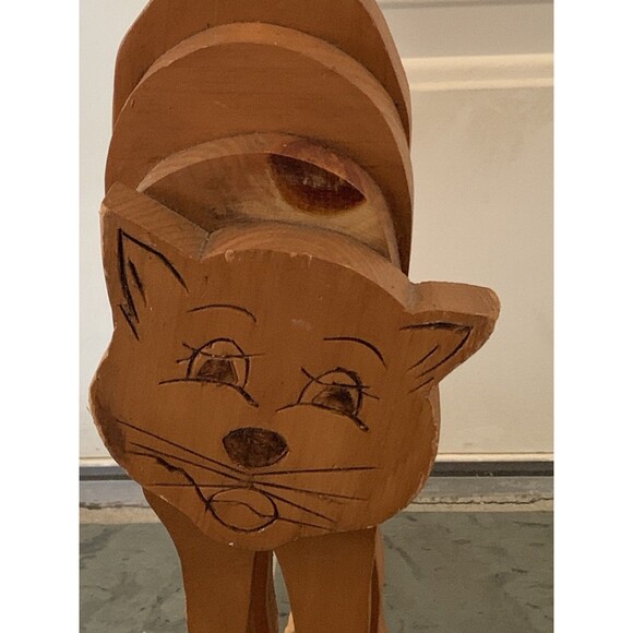 Handmade Wood Kitty Cat Doorstop Country Decor Folk Art Primitive Large Vintage - Picture 2 of 7
